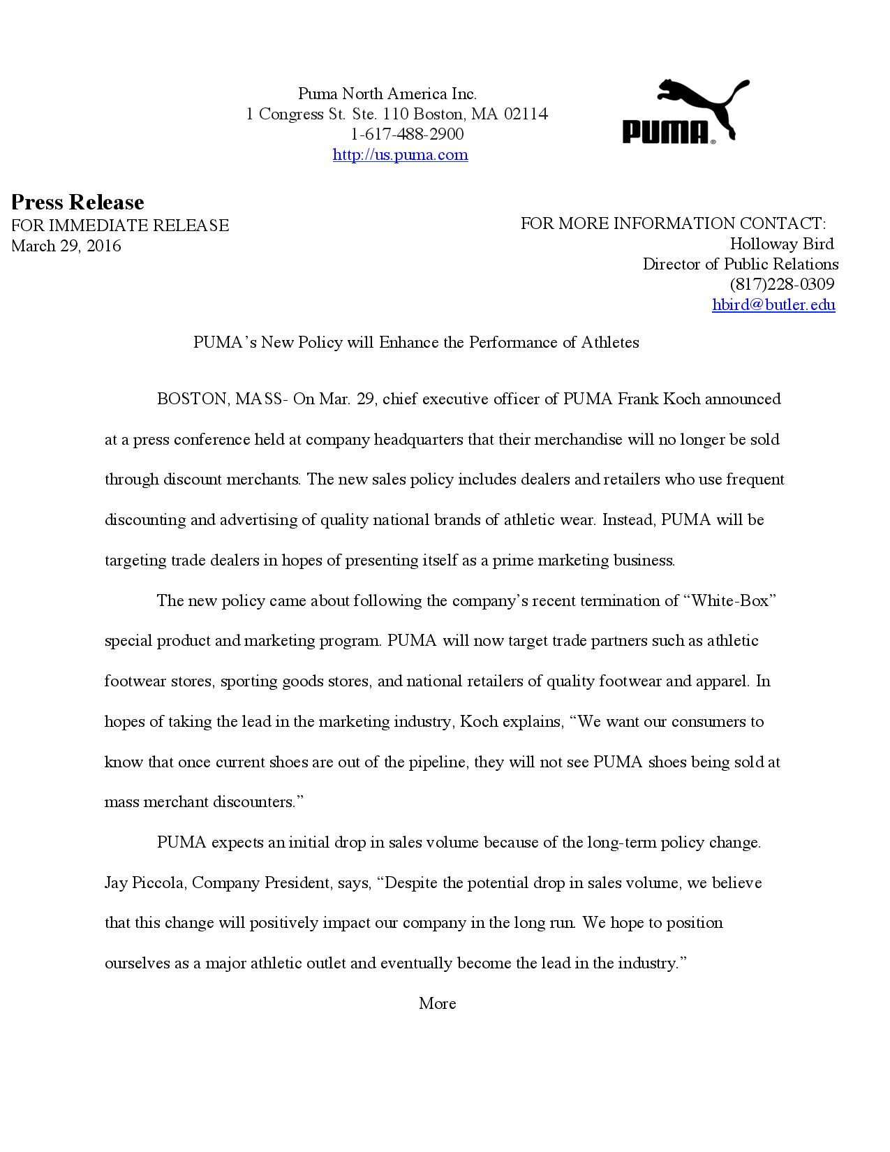 PUMA Press Release – The Bird Chirp
